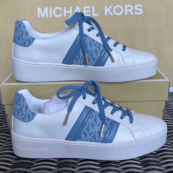 Michael Kors Poppy Stripe Lace Up Nappa Faux Leather WMNS Chambray - Picture 7 of 16